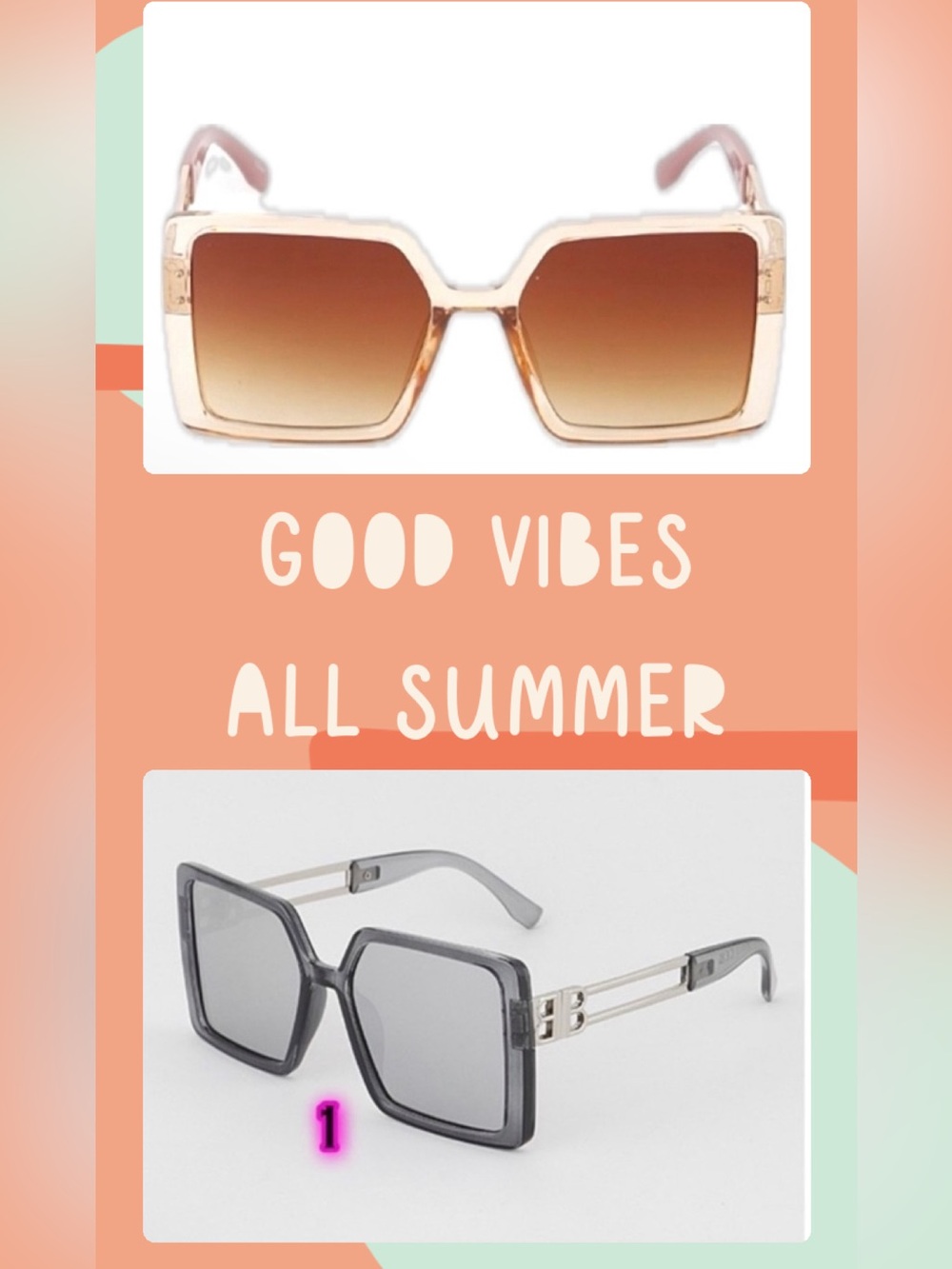Sunglasses Oversized Square Frame - Purple & Cream  Color Block NWOT